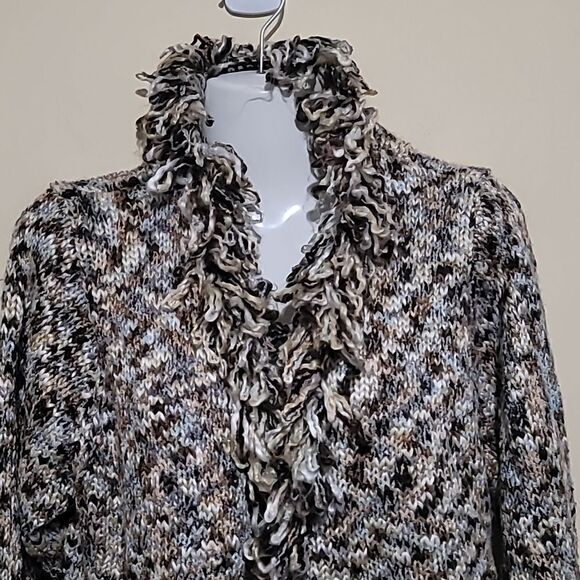 CASAMIA Brown Multicolored Ruffle Cardigan Sweater Sz M/L - Picture 4 of 9